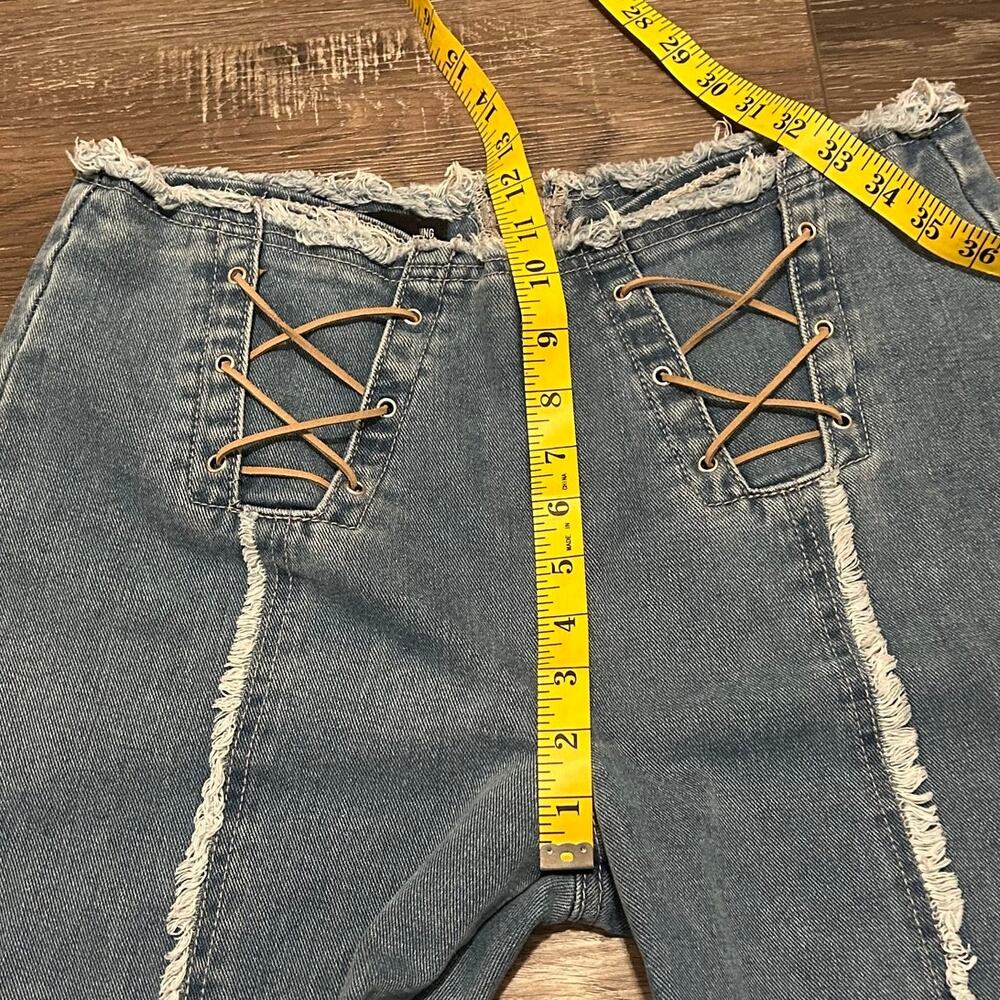 PrettyLittleThing Lace-Up Flare Jeans Size 8 Raw Hem Boho - Picture 4 of 9
